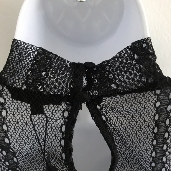 Dynamite Lace Sheer Choker Mock Neck Black Sleeveless Top with Camisole Tube Top - Picture 11 of 16